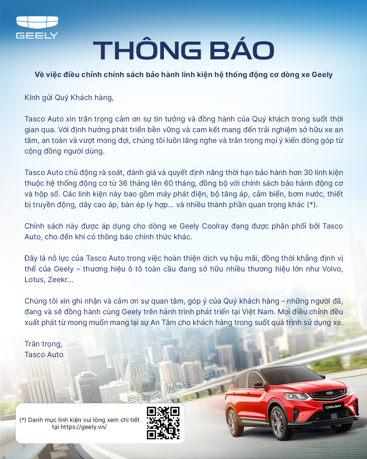 Chính sách bảo hành Geely Tây Ninh